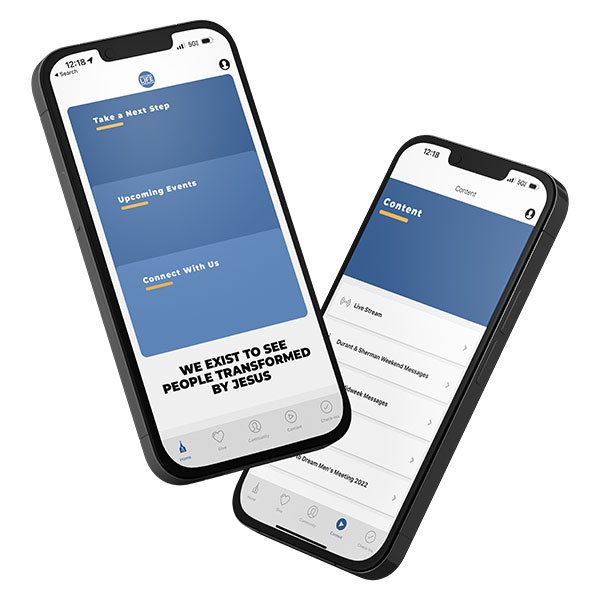 A Mockup of Victory Life Church's App on two Phones
